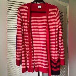 Cabi #5446 Red Striped Picnic Strip Button Down Sweater size small